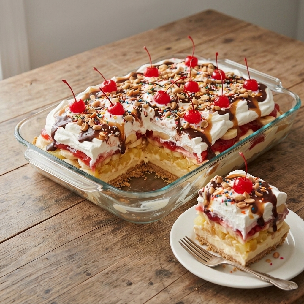 Easy Banana Split Cake Recipe